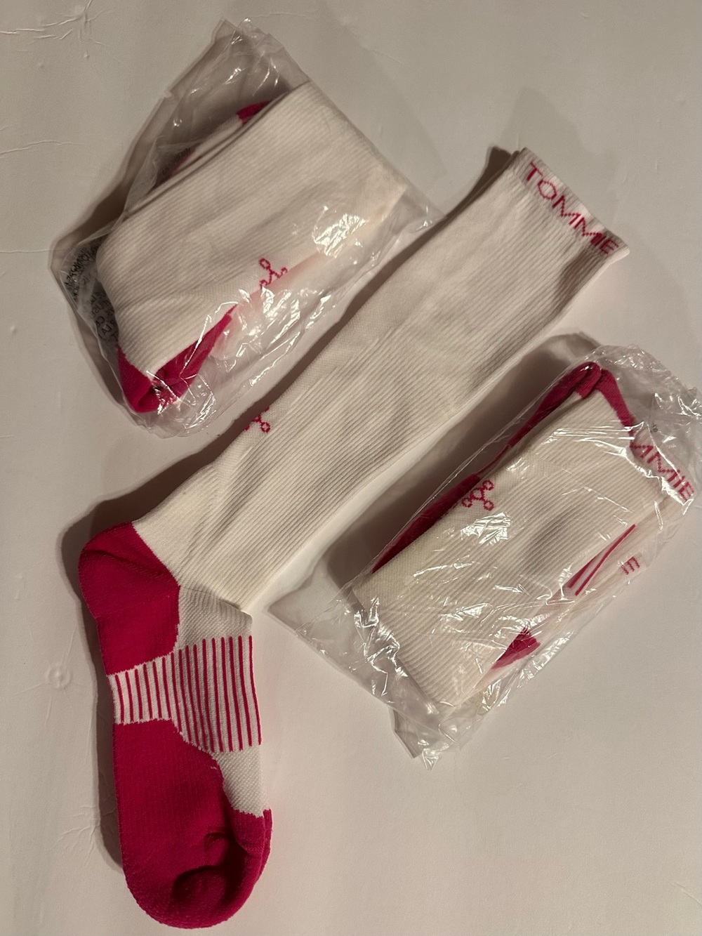 Tommy Hilfiger White Crew Athletic Socks with Pink Accents - 3 Pack